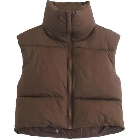 Women's Winter Crop Vest Lightweight Sleeveless Warm Outerwear Puffer Vest - Picture 1 of 7